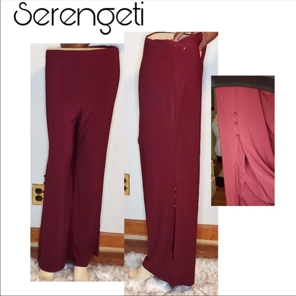 Serengeti  size XL dark wine pull on pant with high side slits stretch - Picture 8 of 10